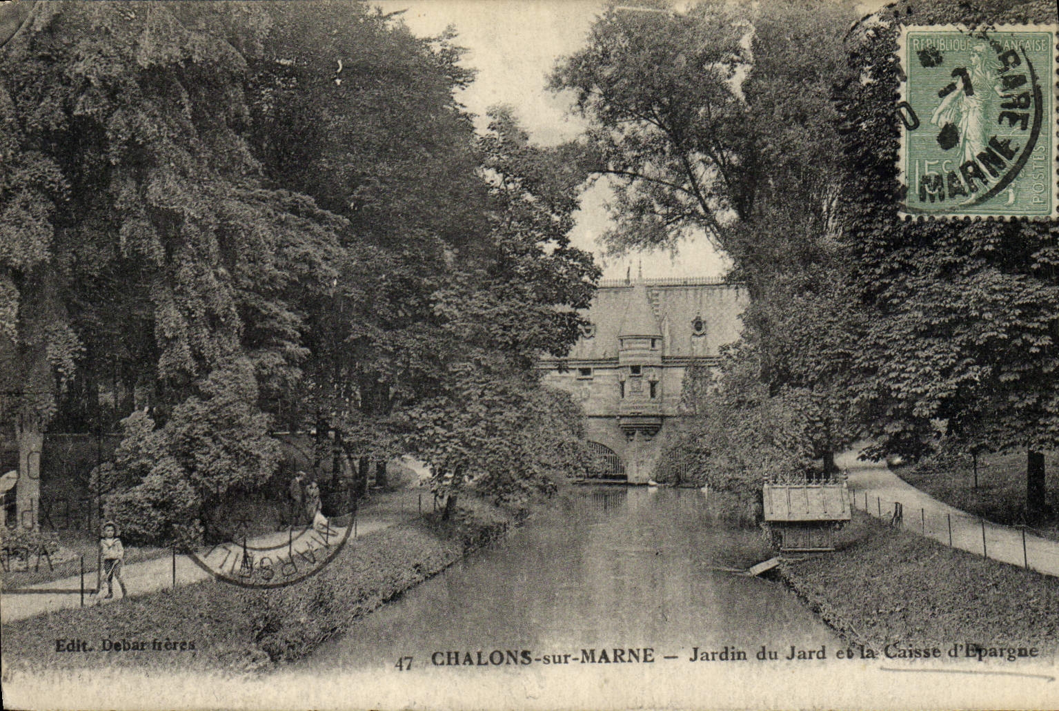 VINTAGE POSTCARD Bank Trawl-nets on the Marne Garden of Jard and the Savings bank