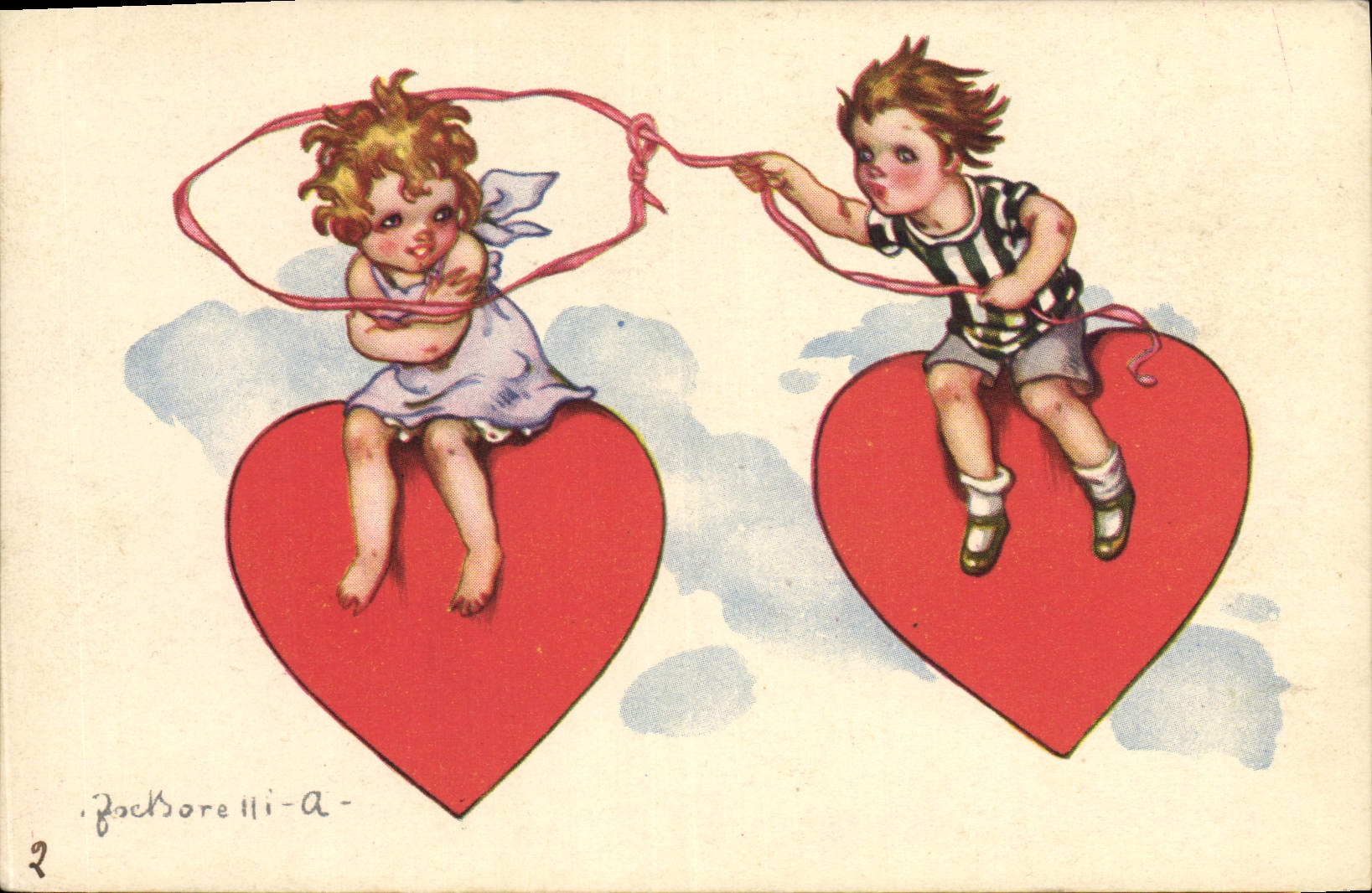 CPA Fantaisie Illustrateur Enfants Coeur