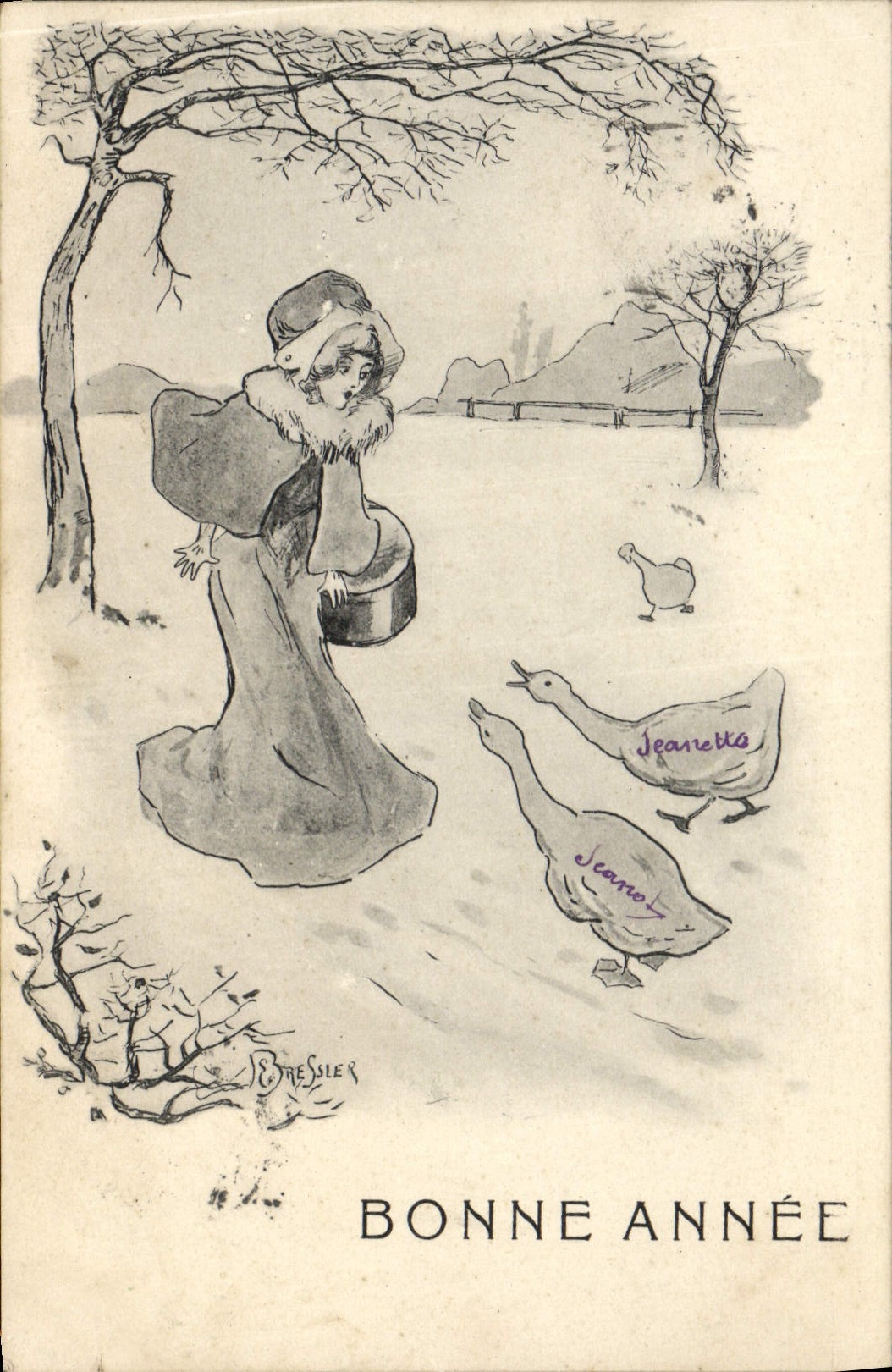 CPA Fantaisie Illustrateur Femme Oies