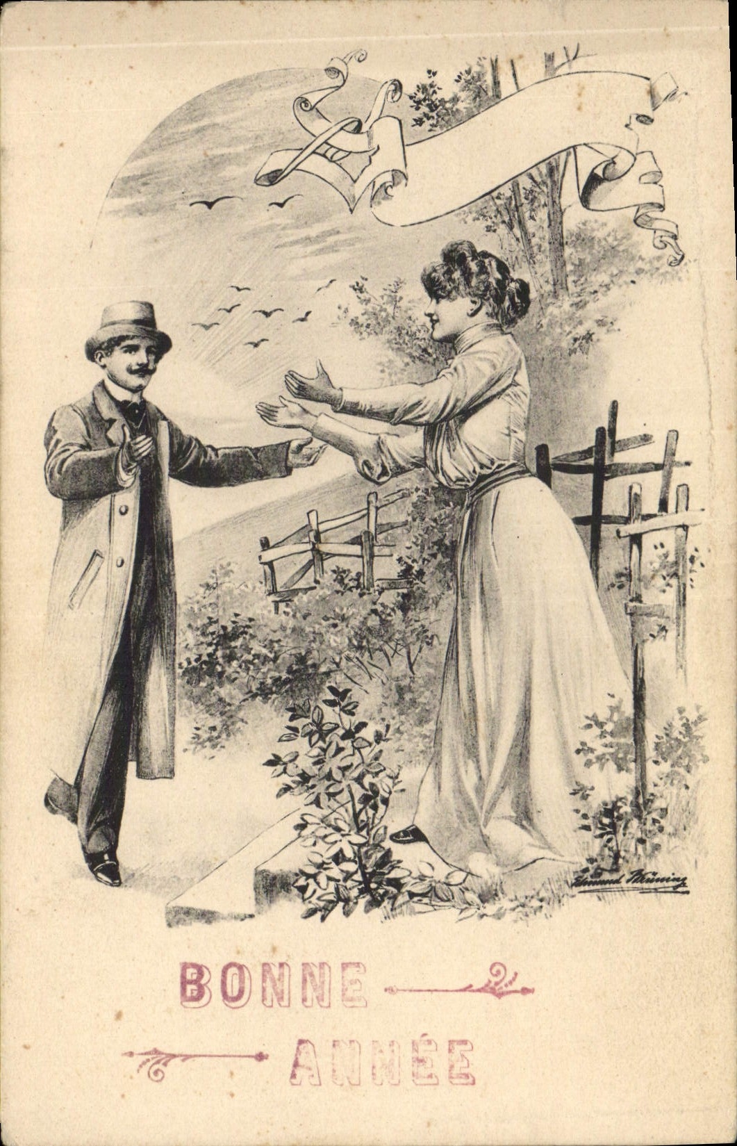 CPA Fantaisie Illustrateur Femme Bonne annee