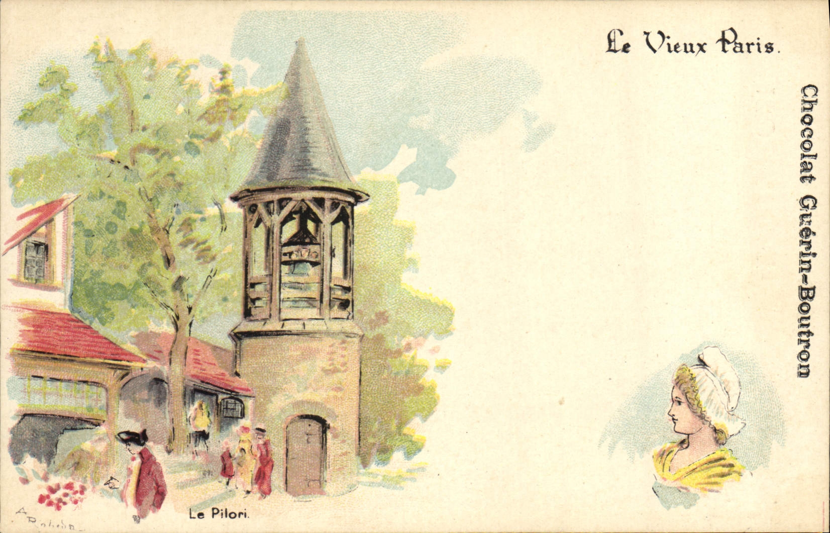 CPA Le Vieux Paris Au Bon Marche Le pilori Chocolat Guerin Boutron Rue du Maroc