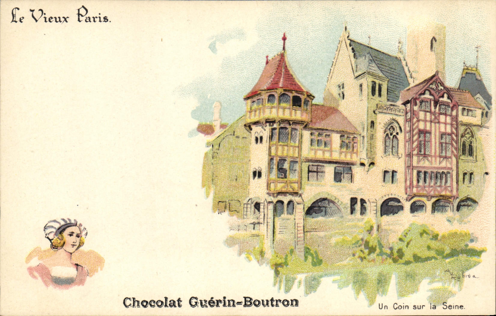 CPA Le Vieux Paris Au Bon Marche Un coin sur la Seine Chocolat Guerin Boutron Rue du Maroc