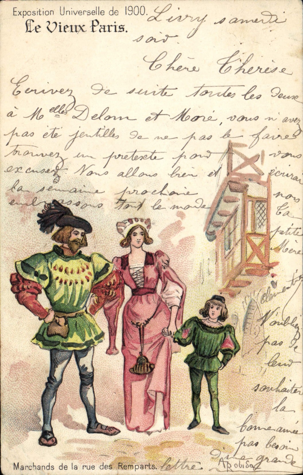 CPA Le Vieux Paris Exposition universelle de 1900 Chocolat Guerin Boutron Marchands de la rue des remparts