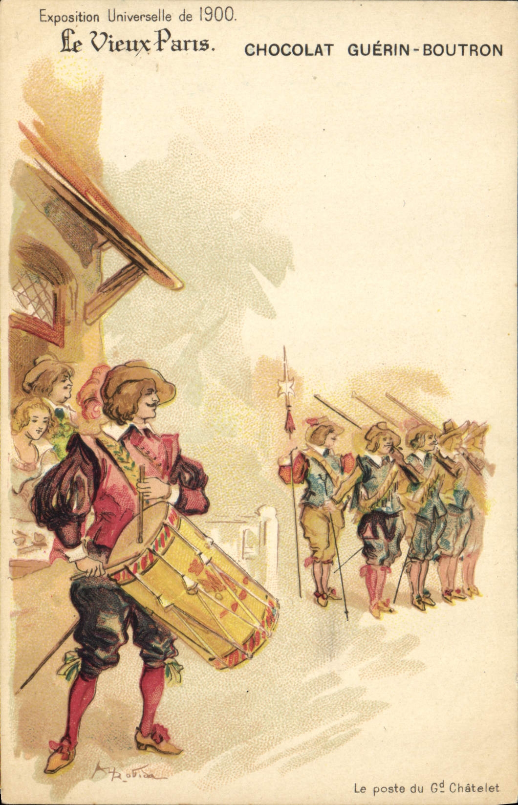 VINTAGE POSTCARD the Paris Old man World Fair of 1900 Chocolate Guerin Boutron the station of Large Chatelet