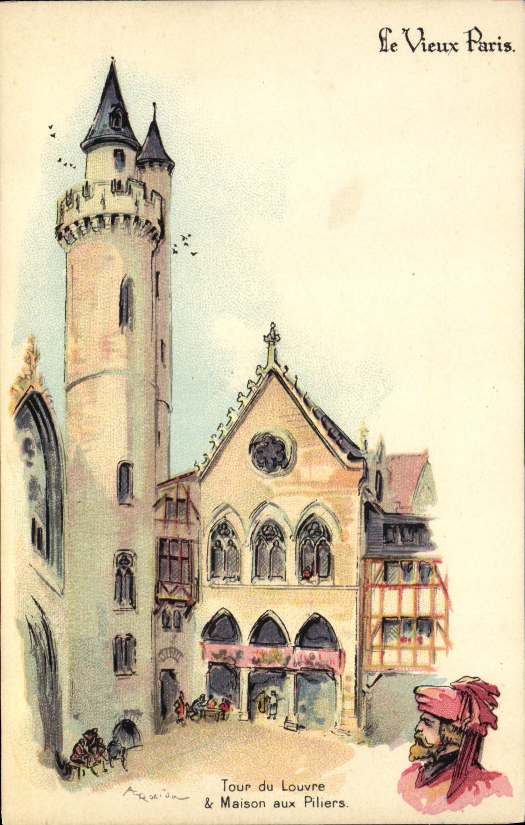 CPA Le Vieux Paris Au Bon Marche Tour du Louvre et maison aux piliers