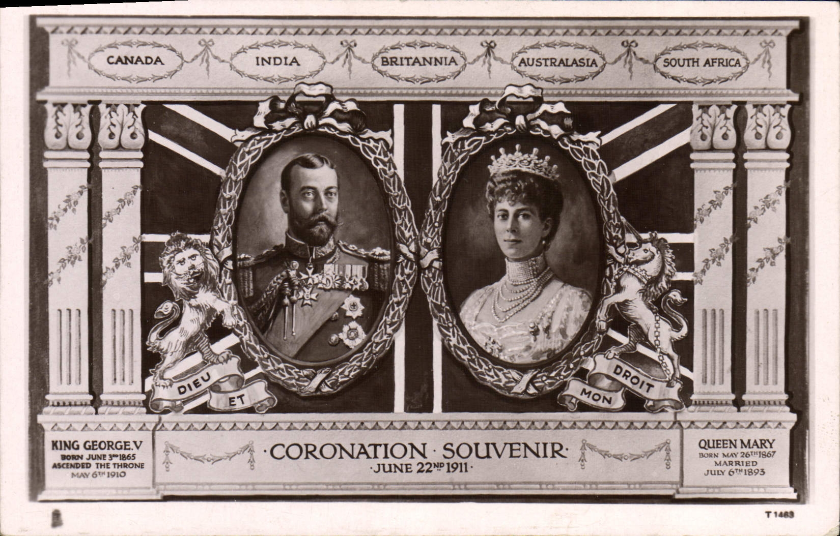 Recuerdo 22 de junio de la coronación de la POSTAL de la VENDIMIA 1911 reyes George V Queen Mary