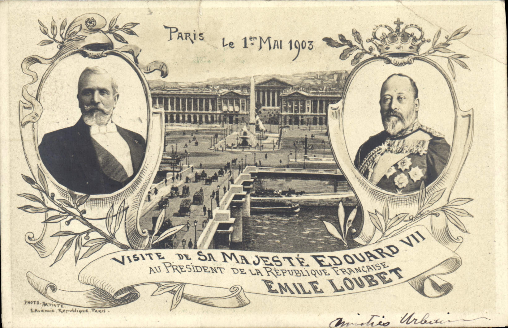 VINTAGE POSTCARD Paris May 1st, 1903 Edouard VII Emile Loubet Places Harmony
