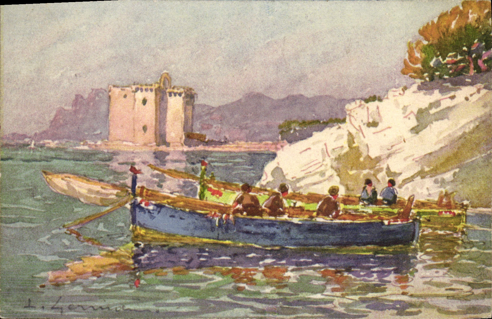 El ilustrador de Fantaisie de la POSTAL de la VENDIMIA dimensiona St azul Honorat de la isla