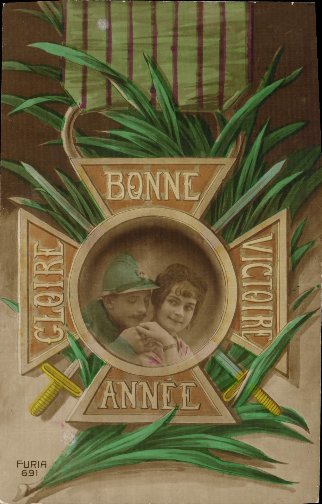 CPA Medaille FEmme Soldat Militaria