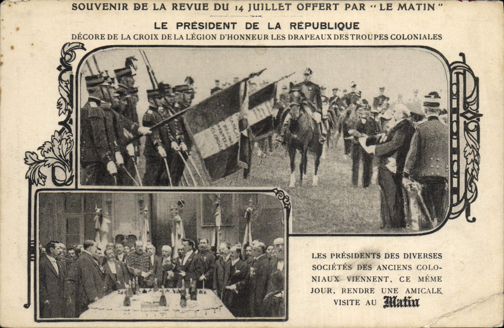 CPA Medaille Revue du 14 juillet Le Matin Croix de al Legion d'honneur Troupes coloniales Miltiaria