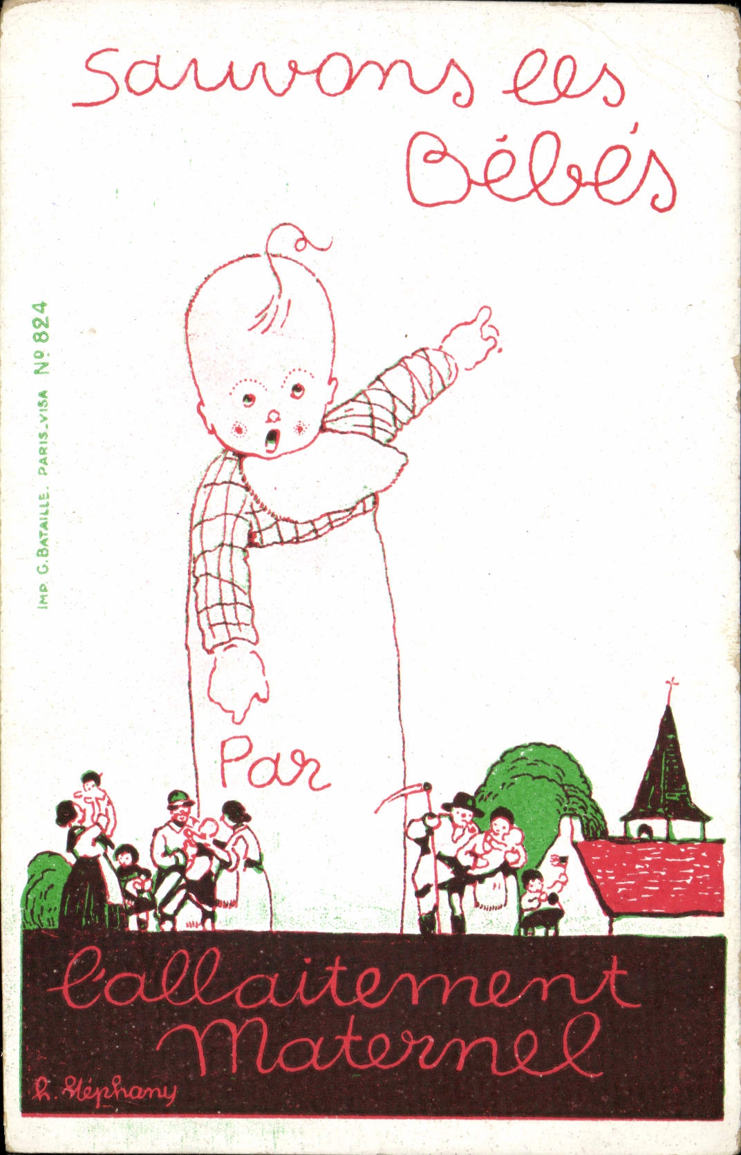 VINTAGE POSTCARD Fantaisie Baby Child Let us save the babies Breast-feeding