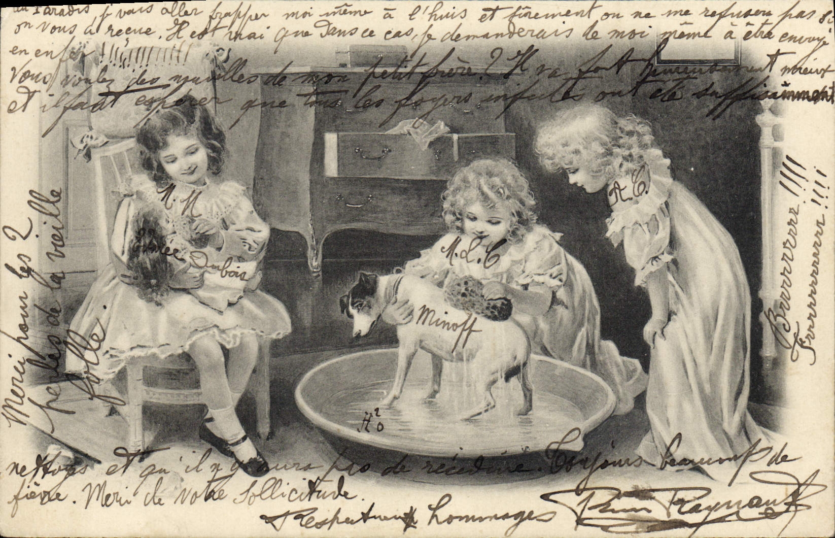 VINTAGE POSTCARD Fantasy Baby Child Dog