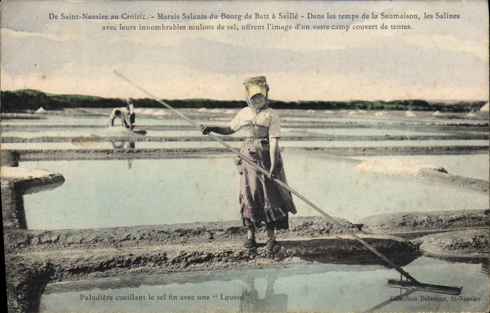 Los pantanos del agua salada del folklore de la POSTAL de la VENDIMIA del Saint Nazaire en Croisic Bourg de Batz tienen Saille la salina