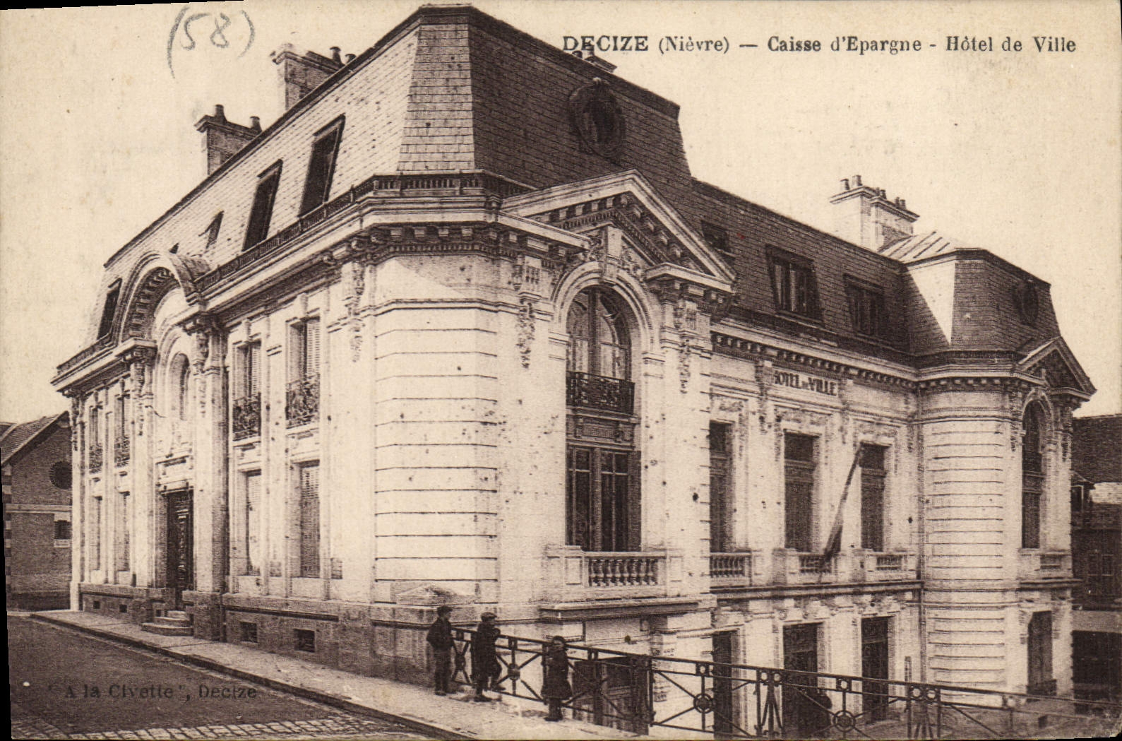 VINTAGE POSTCARD Bank Decize Savings bank Town hall