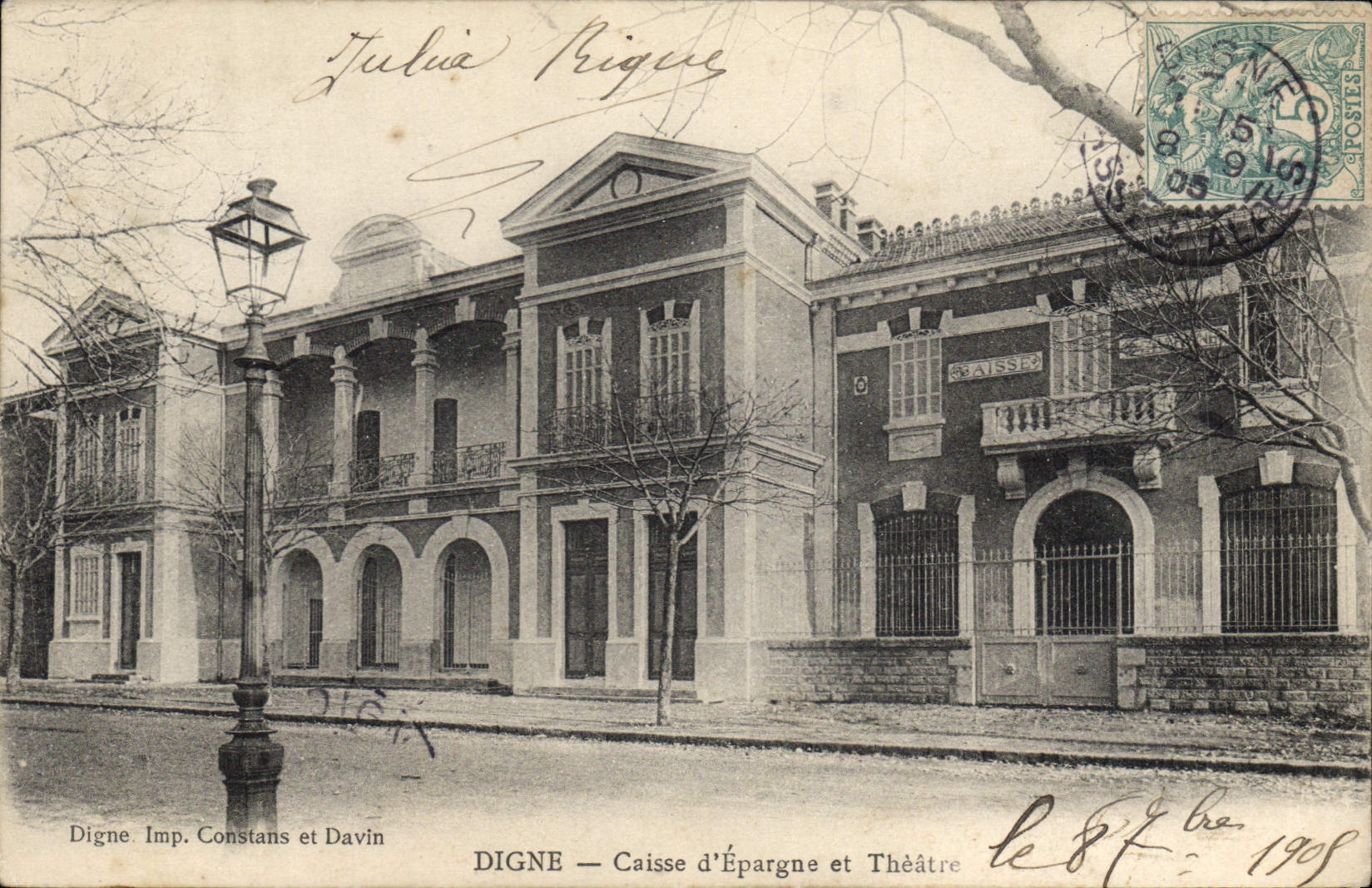 CPA Banque Digne Caisse d'Epargne et theatre