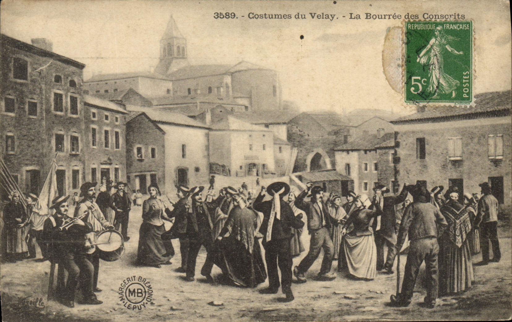 VINTAGE POSTCARD Folklore Costumes of Velay The bourree of conscripts