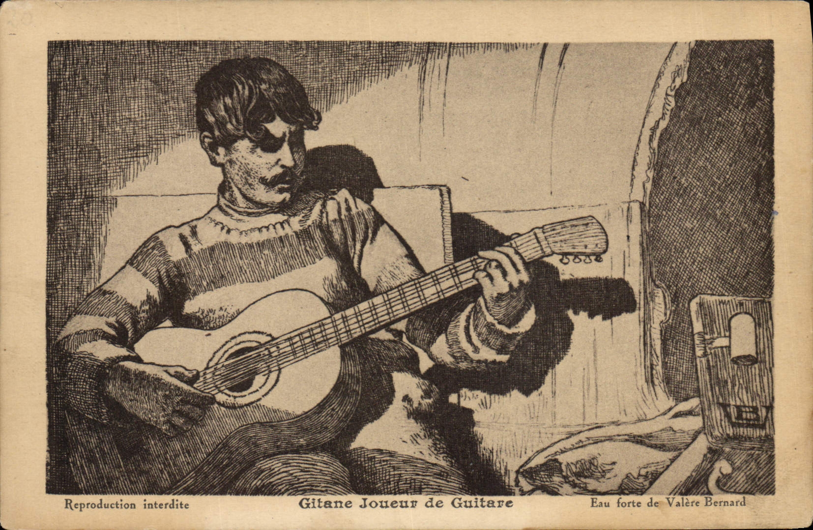 VINTAGE POSTCARD Fantasy Illustrator Gipsy player of guitar