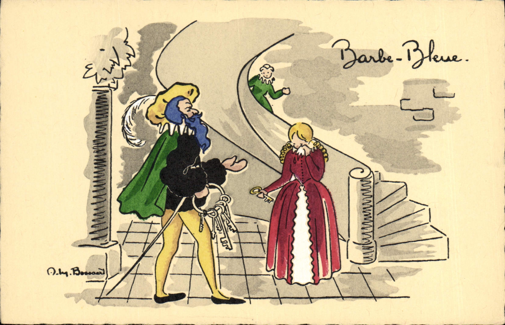 VINTAGE POSTCARD Fantaisie Illustrator Beard Blue