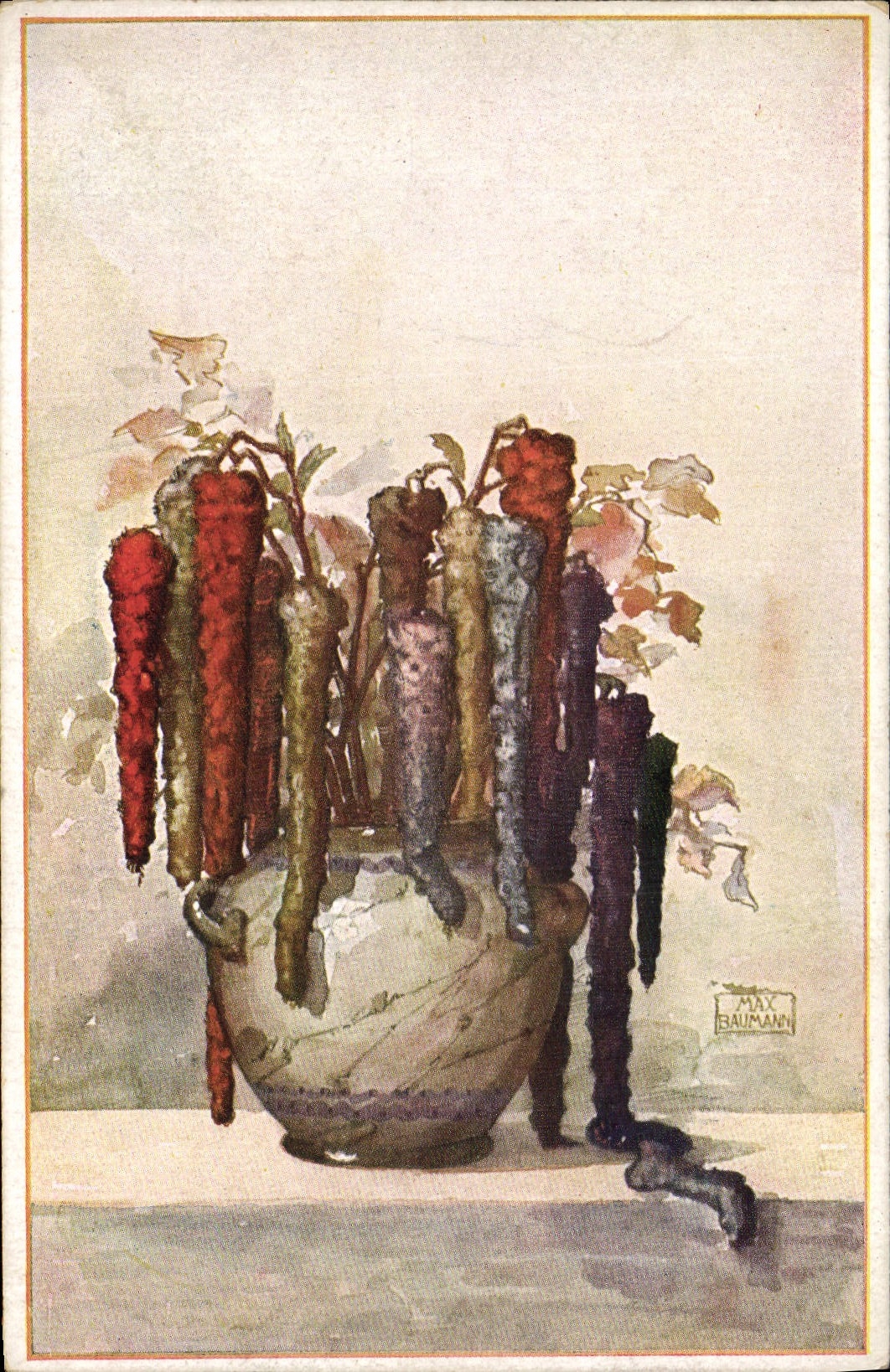 VINTAGE POSTCARD Fantasy Illustrator max Baumann Blumen in Vasen