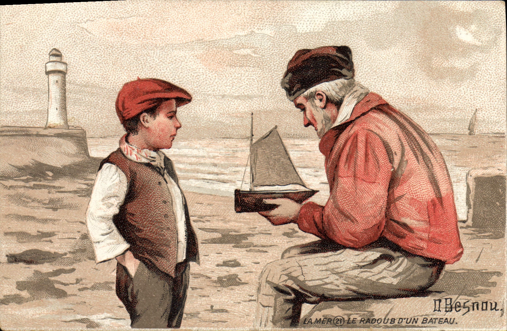 VINTAGE POSTCARD Fantasy Illustrator Besnou Marine Child
