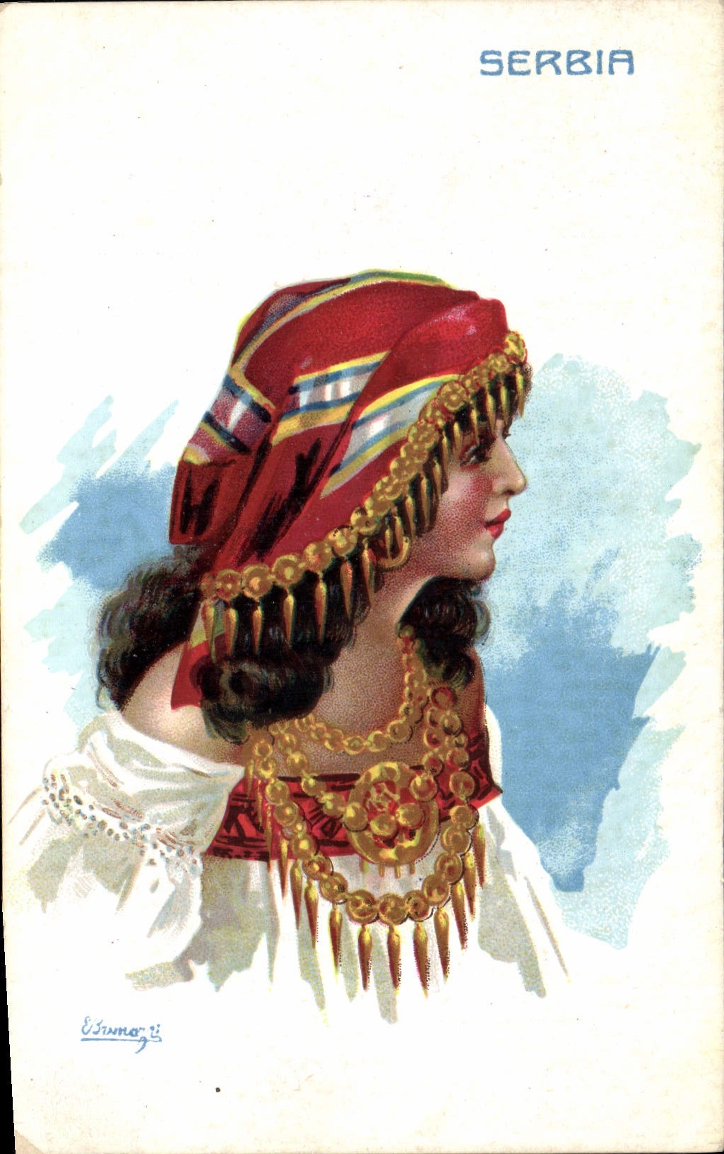 VINTAGE POSTCARD Fantasy Illustrator Serbia Serbia Woman