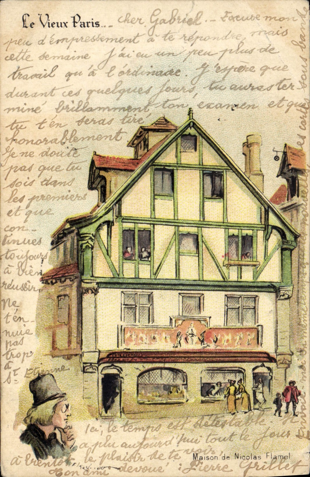 VINTAGE POSTCARD the Old man Paris House of Nicolas Flamel