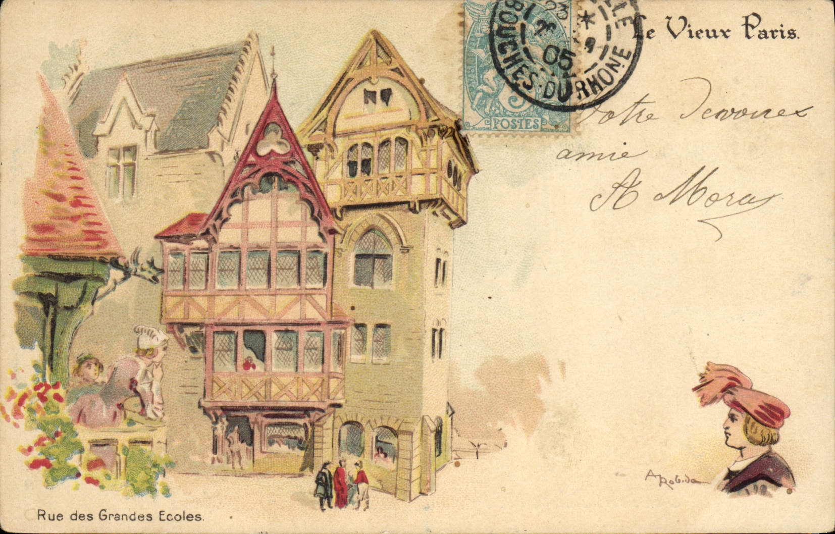 VINTAGE POSTCARD the Old man Paris Champagne Draper Epernay Street of Large the Schools