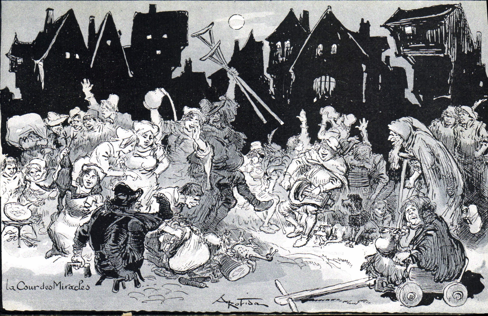 VINTAGE POSTCARD the Paris Old man court of the miracles