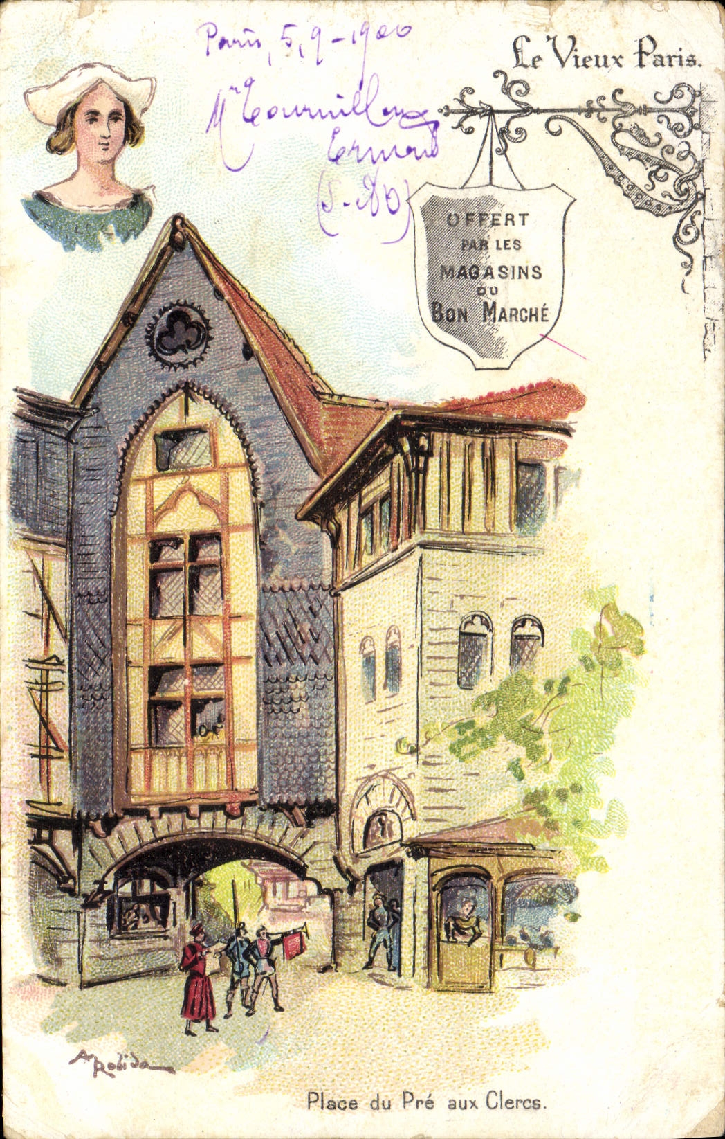 VINTAGE POSTCARD the Paris Old man Places the Pre one at the clerks