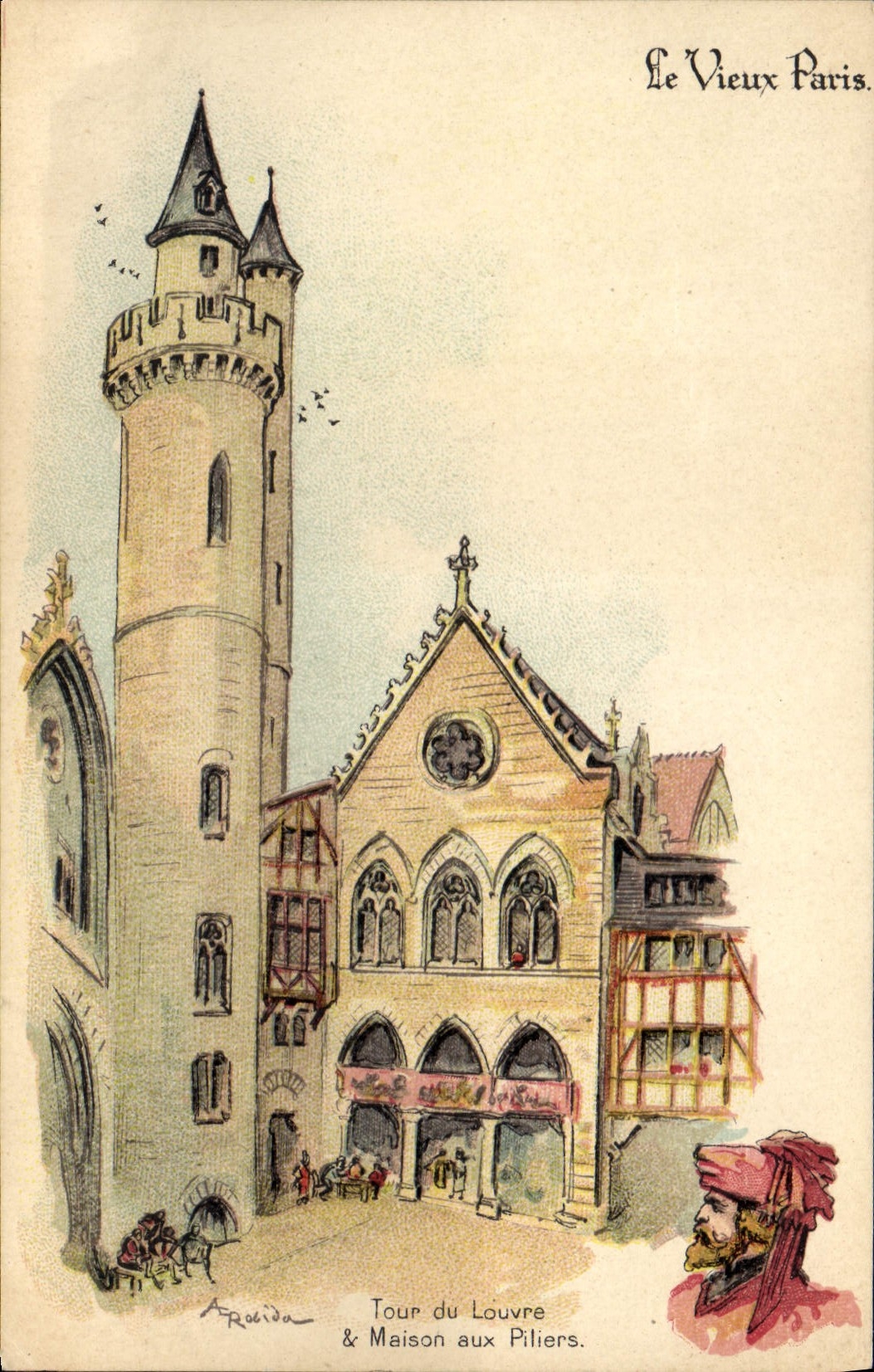 CPA Le Vieux Paris Tour du Louvre et maison aux piliers