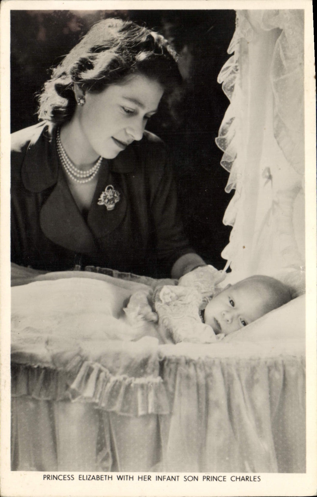 VINTAGE POSTCARD Princess Elizabeth with her infant its Prince Charles