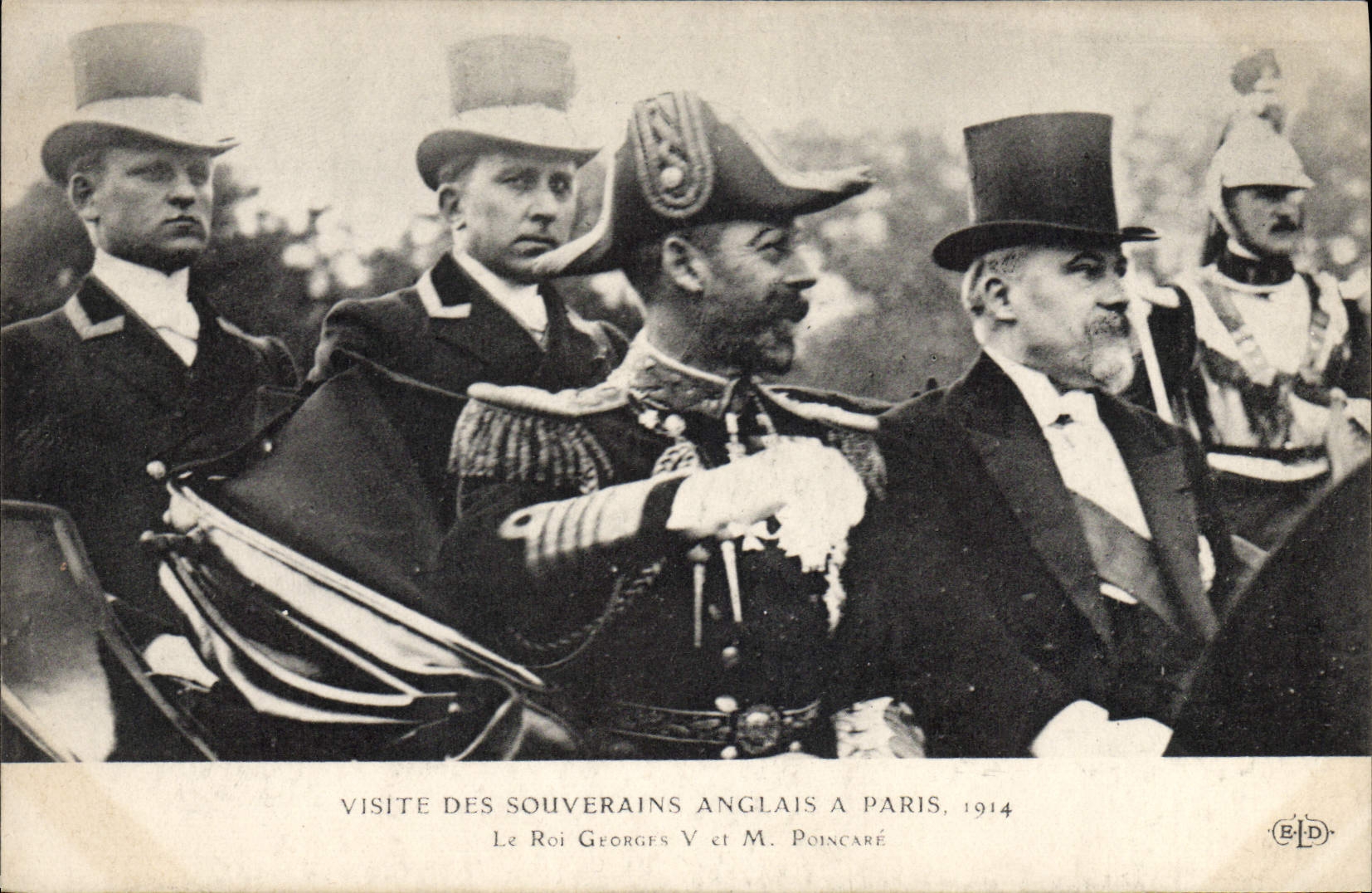 VINTAGE POSTCARD Visite of the English sovereigns has Paris 1914 the king Georges V and Mr. Poincare