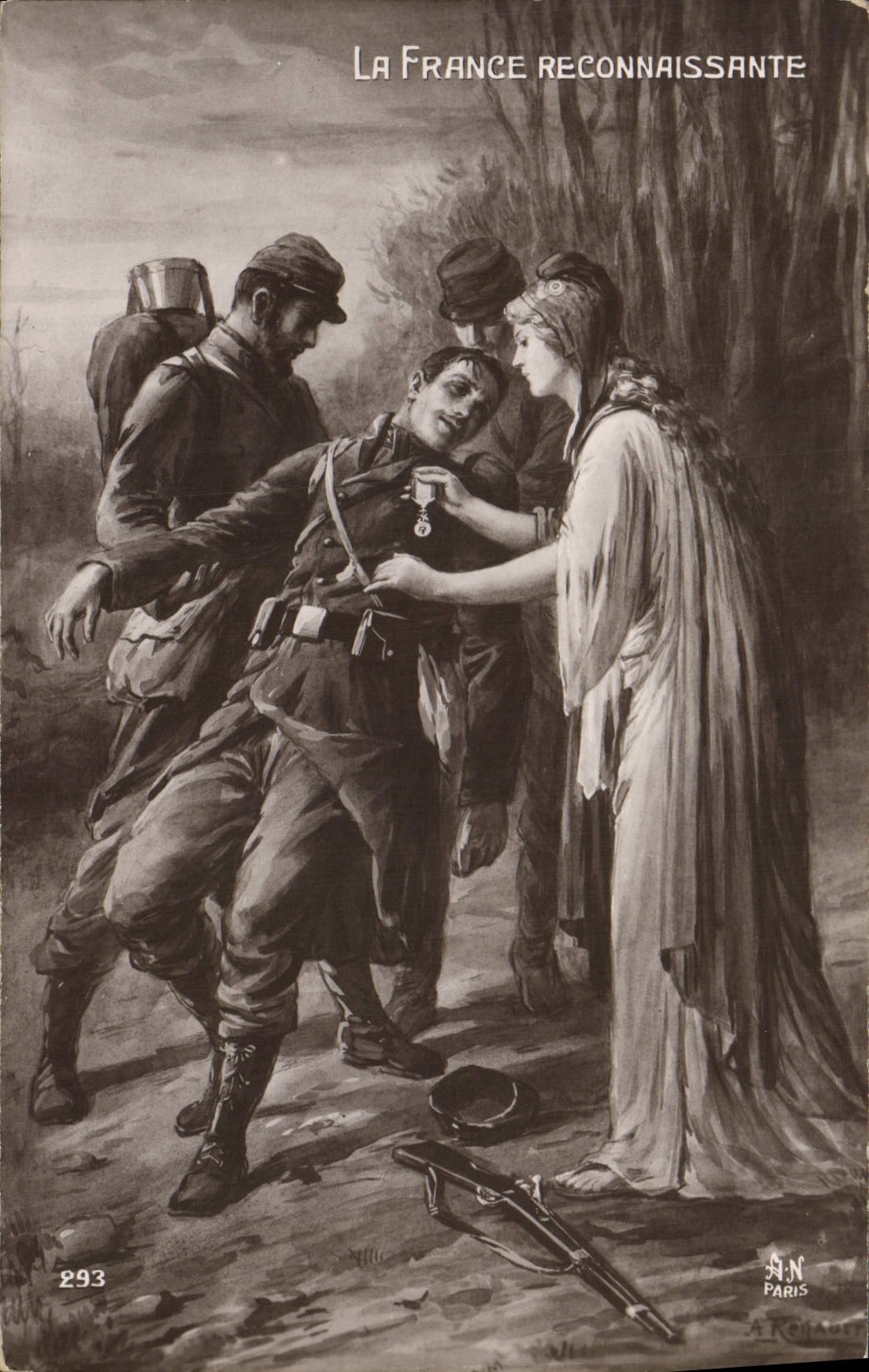 VINTAGE POSTCARD Militaria Medal grateful France Marianne