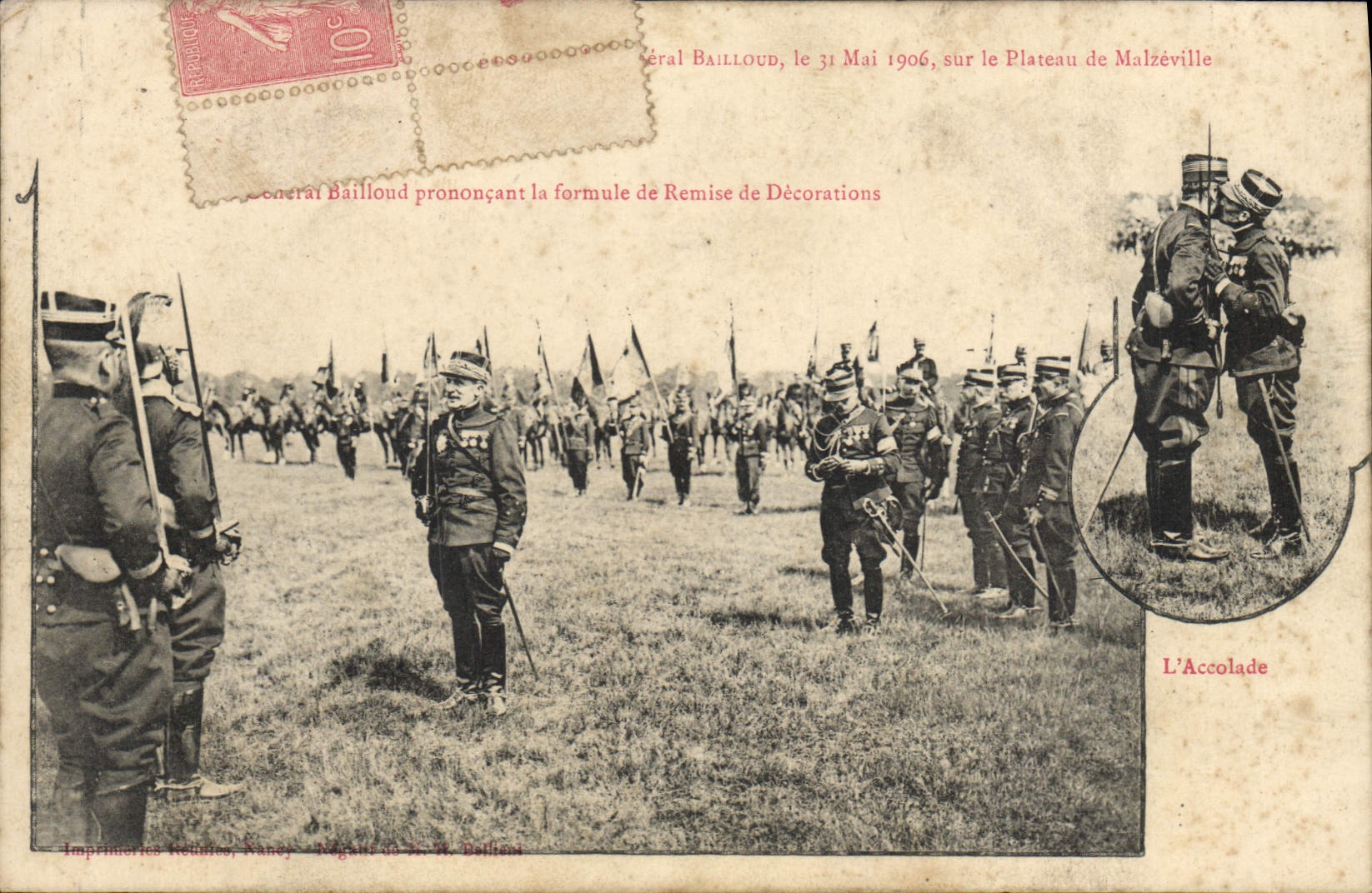 General Militaria Medal Bailloud de la POSTAL de la VENDIMIA que pronuncia la fórmula del reise de decoraciones