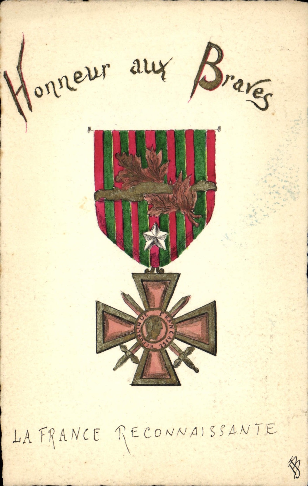 VINTAGE POSTCARD Militaria Medal Honor with the brave men (drawing with the hand)