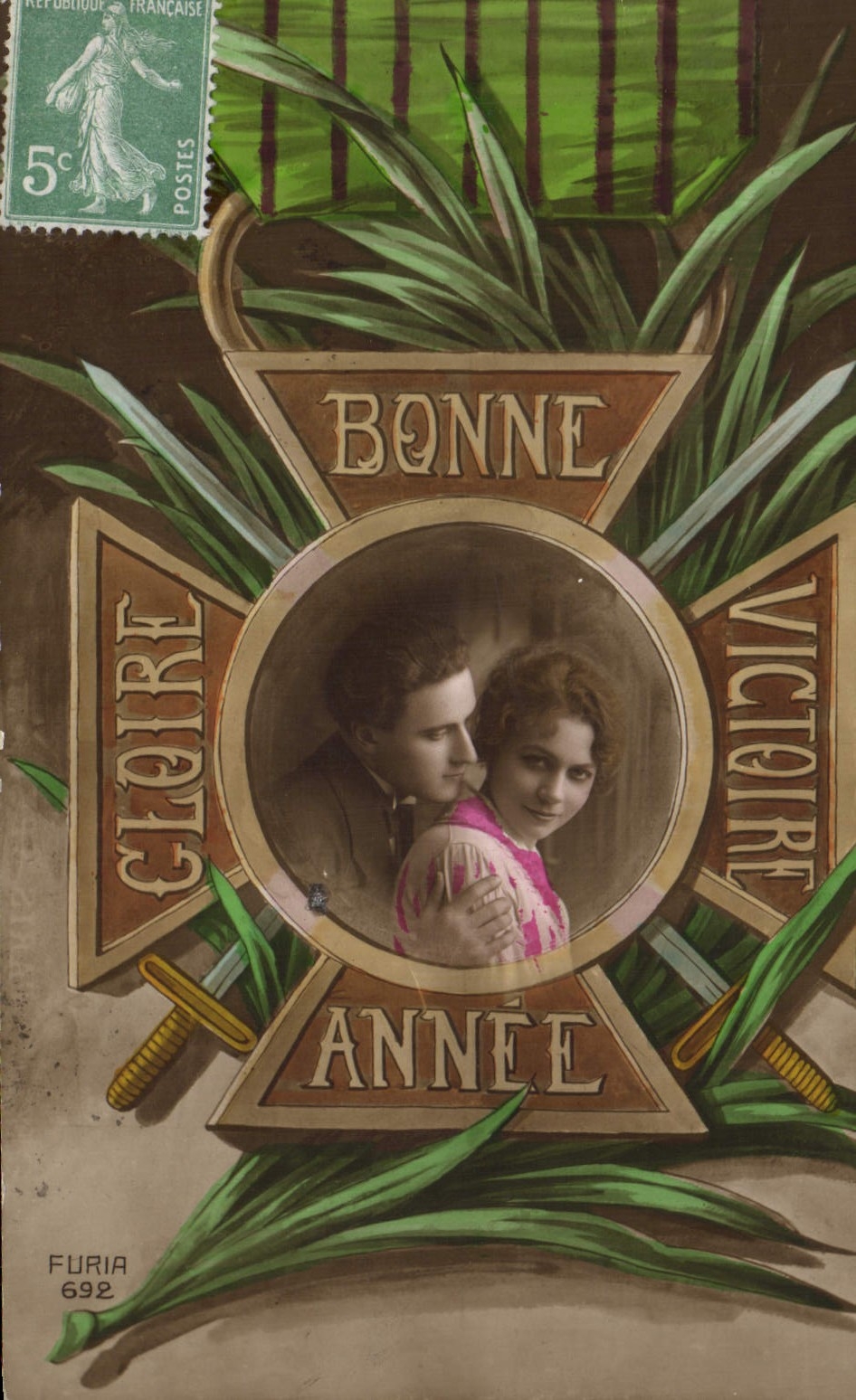 VINTAGE POSTCARD Militaria Medal Soldier Woman