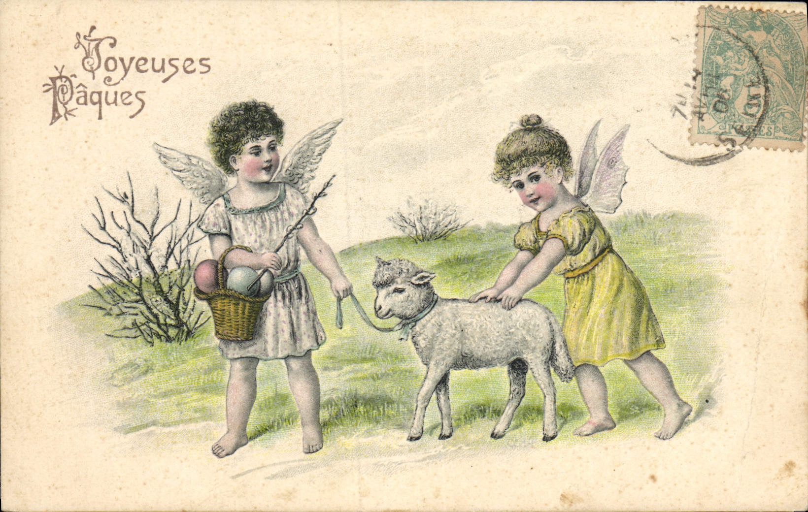 CPA Fantaisie Ange Anges Mouton Agneau