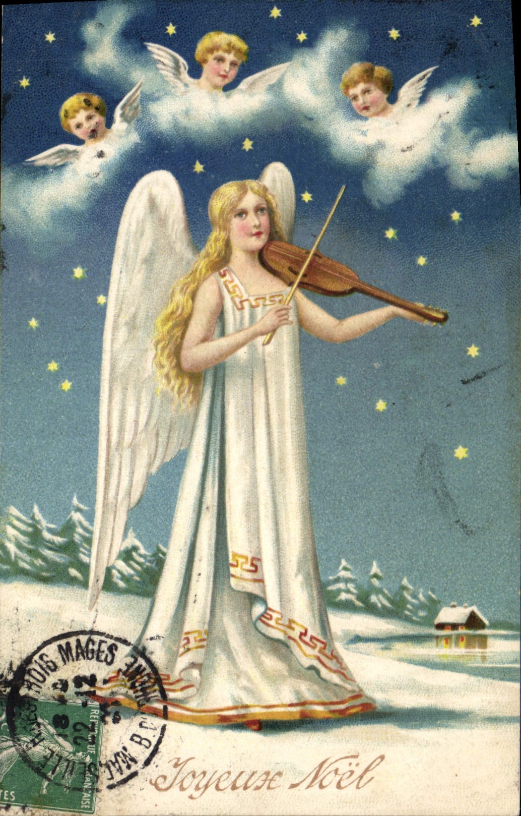 CPA Fantaisie Ange Anges Noel Violon