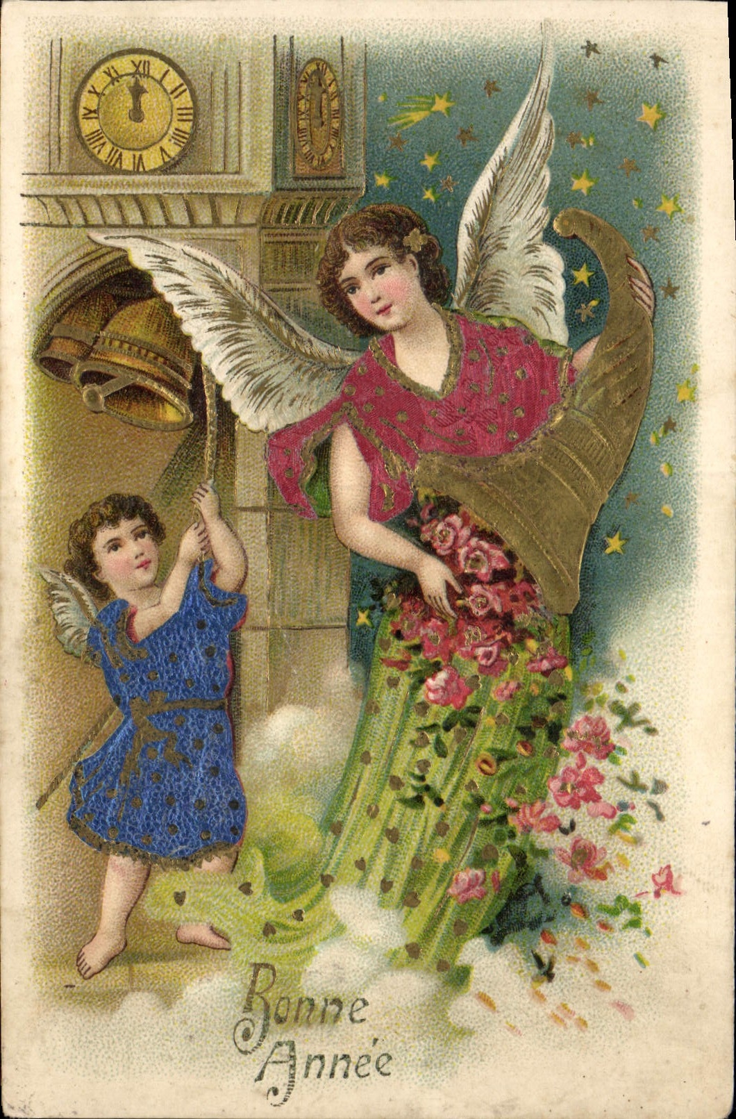CPA Fantaisie Ange Anges Bonne annee Corne d'abondance