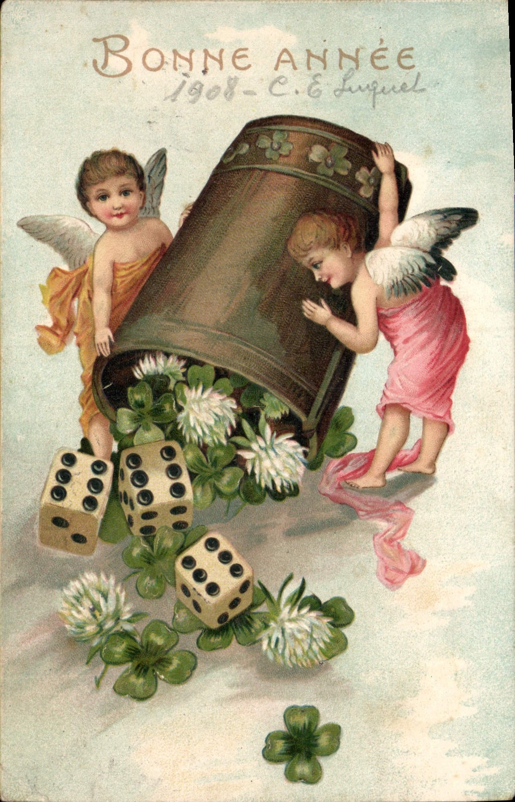 CPA Fantaisie Ange Anges Des Trefles Dés
