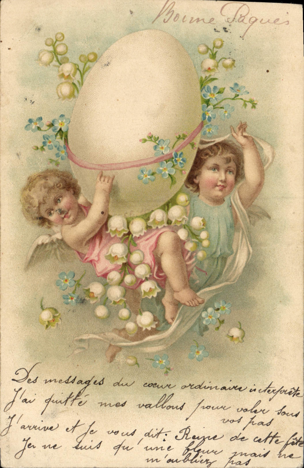 CPA Fantaisie Ange Anges Oeuf Muguet