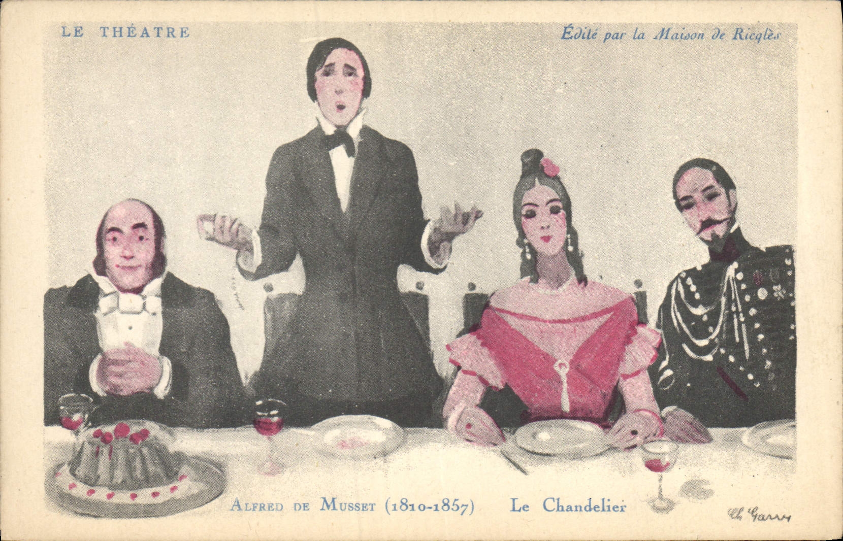 VINTAGE POSTCARD Theater Alfred de Musset the candlestick