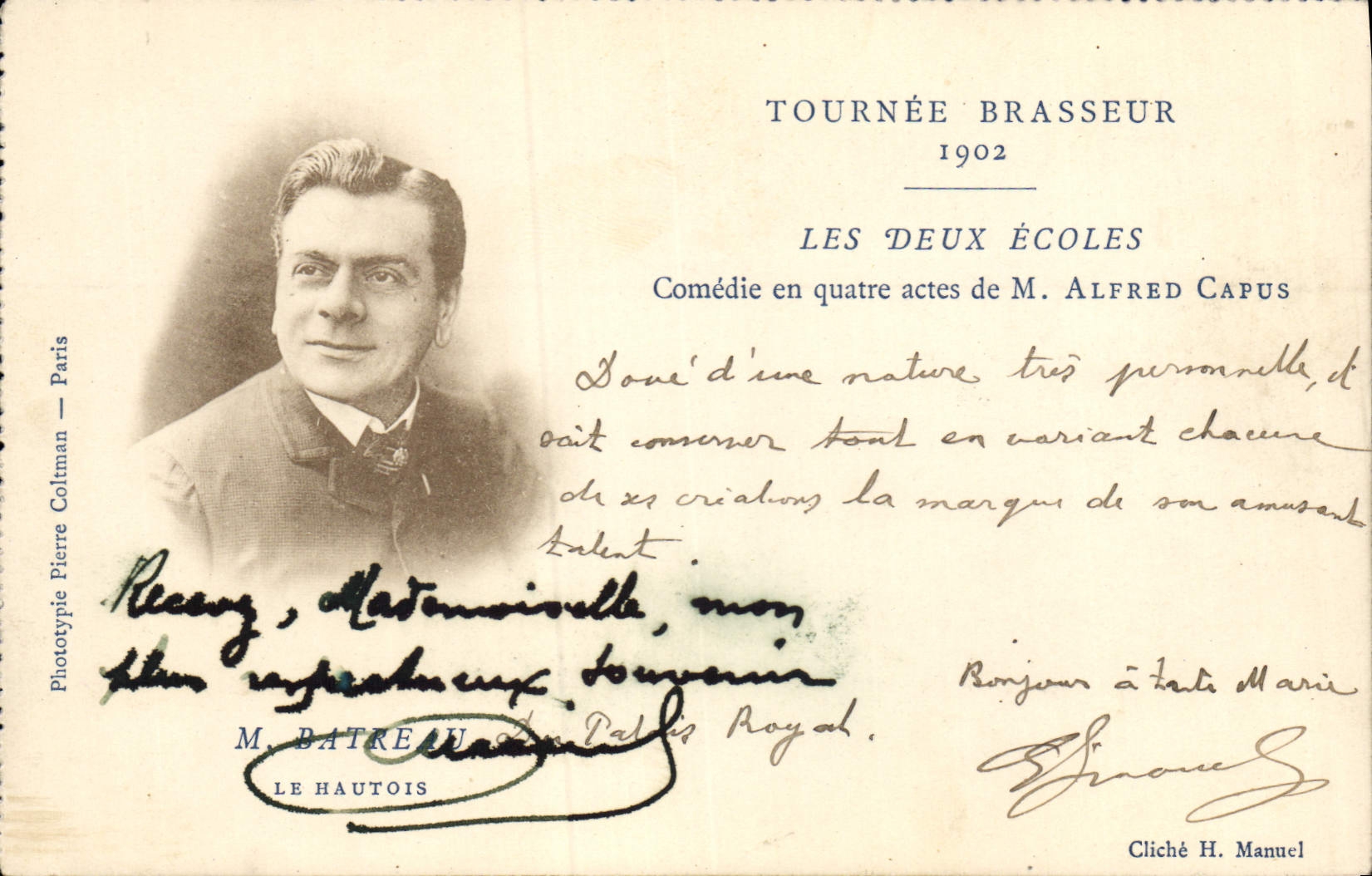 CPA Theatre Tournee Brasseur 1902 Les deux ecoles Comedie de M Alfred Capus