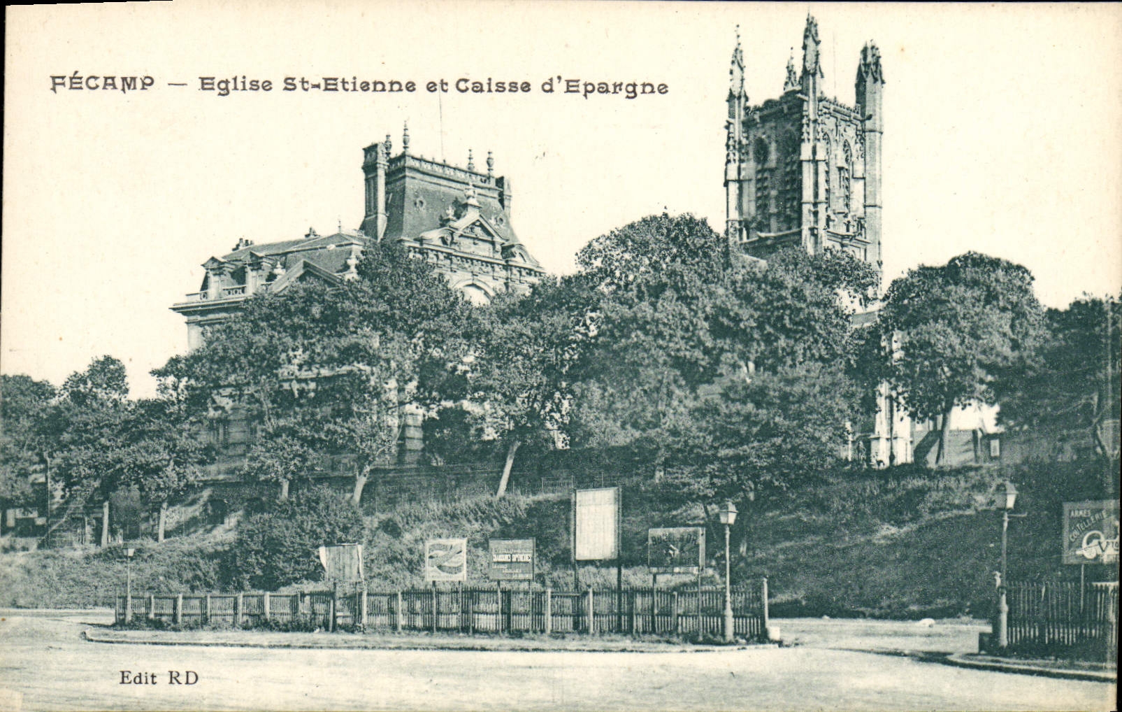 VINTAGE POSTCARD Bank Fecamp Church St Etienne and Savings bank