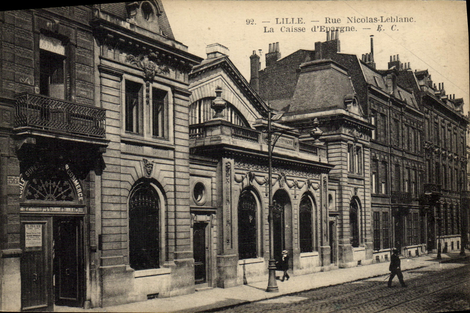 VINTAGE POSTCARD Bank Savings bank Lille Street Nicolas Leblanc
