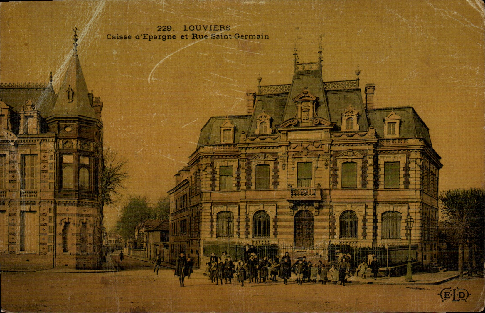 VINTAGE POSTCARD Bank Savings bank and street Saint Germain Louviers (chart toilee)
