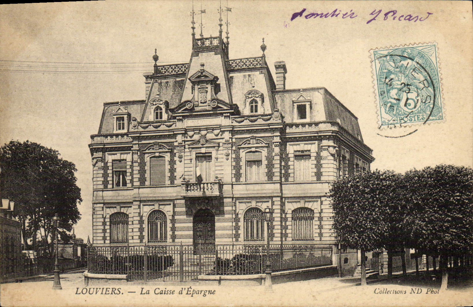 VINTAGE POSTCARD Bank Savings bank Louviers