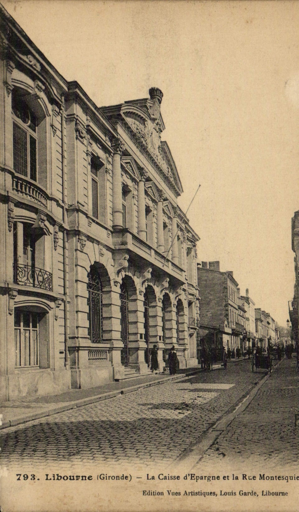 VINTAGE POSTCARD Bank Savings bank and the street Montesquieu Libourne