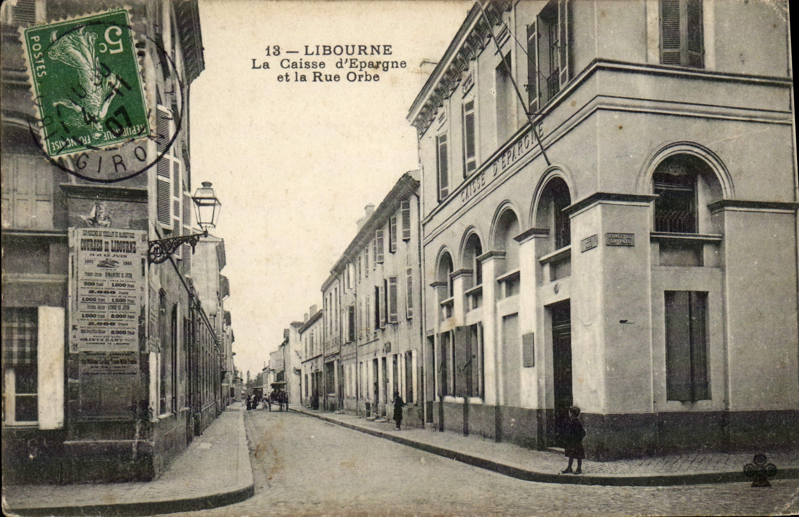 VINTAGE POSTCARD Bank Savings bank and the street Libourne Sphere