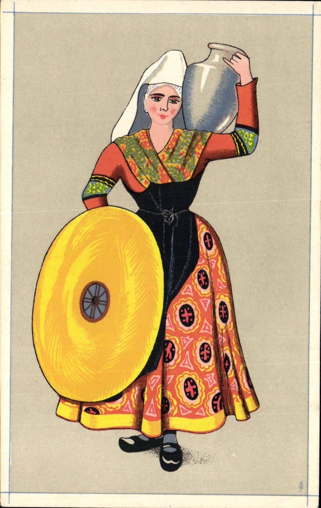 VINTAGE POSTCARD Folklore Low Auvergne Woman of Escoutoux close Thiers 1842